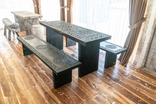 Étkezőasztal 180x60 fekete timuri faragás